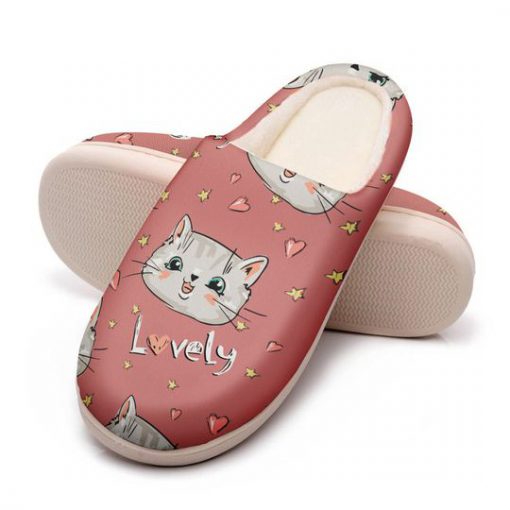pink cat lovely all over printed slippers 5