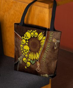 skull and sunflower leather pattern all over print tote bag 2