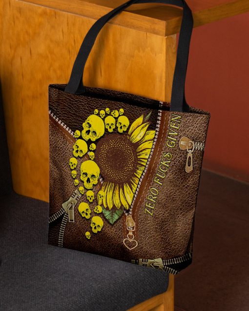 skull and sunflower leather pattern all over print tote bag 2