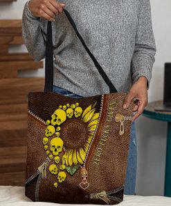 skull and sunflower leather pattern all over print tote bag 4
