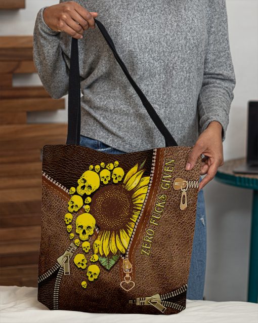 skull and sunflower leather pattern all over print tote bag 5