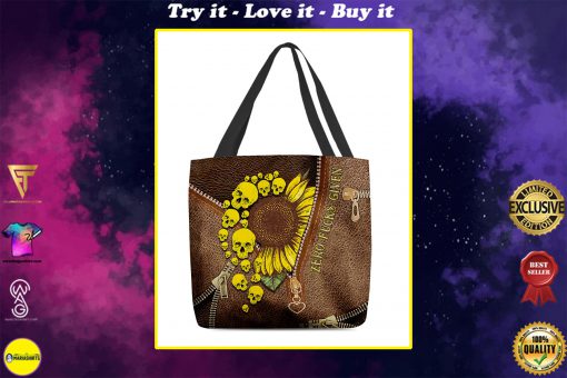 skull and sunflower leather pattern all over print tote bag