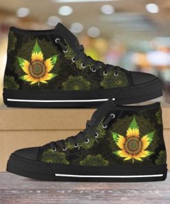 sunflower weed leaf all over printed high top canvas shoes 2