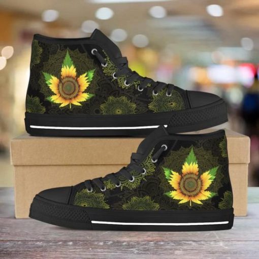 sunflower weed leaf all over printed high top canvas shoes 2