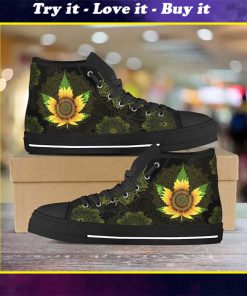 sunflower weed leaf all over printed high top canvas shoes