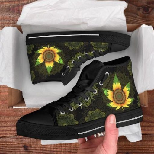 sunflower weed leaf all over printed high top canvas shoes 4