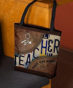 teacher love inspire leather pattern all over print tote bag 2