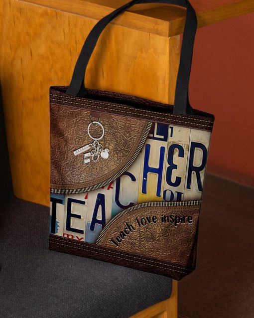 teacher love inspire leather pattern all over print tote bag 2