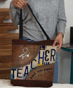 teacher love inspire leather pattern all over print tote bag 4