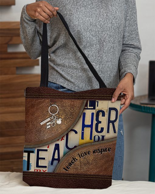 teacher love inspire leather pattern all over print tote bag 4