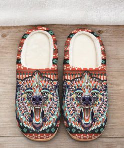 the bear with native american pattern all over printed slippers 2