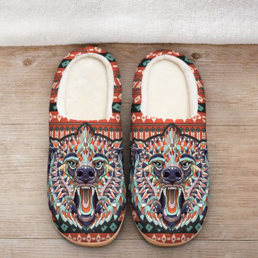 the bear with native american pattern all over printed slippers 2