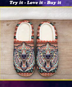 the bear with native american pattern all over printed slippers