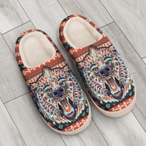 the bear with native american pattern all over printed slippers 3