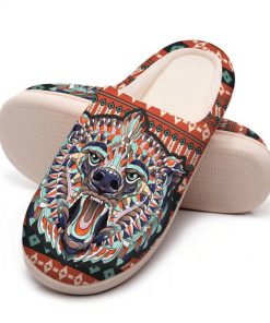 the bear with native american pattern all over printed slippers 5