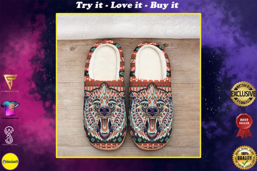 the bear with native american pattern all over printed slippers