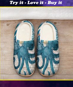 the blue octopus vintage all over printed slippers