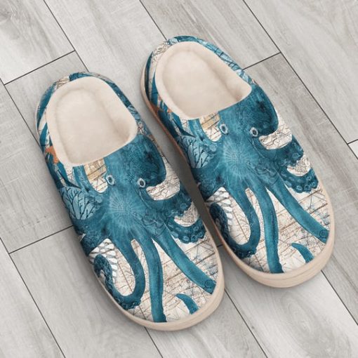 the blue octopus vintage all over printed slippers 3
