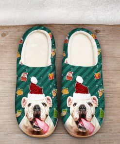 the bulldog with santa hat all over printed slippers 2