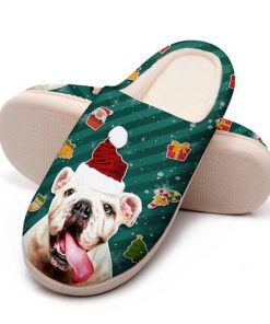 the bulldog with santa hat all over printed slippers 5