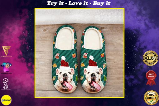 the bulldog with santa hat all over printed slippers
