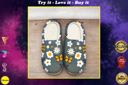 the butterfly with daisy flower all over printed slippers