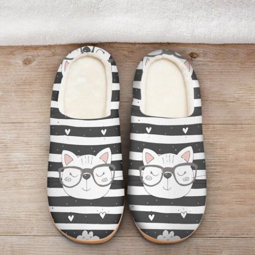 the cat with glasses all over printed slippers 2