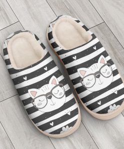the cat with glasses all over printed slippers 3