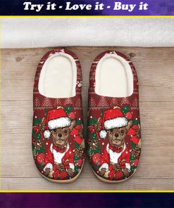 the chihuahua with santa hat all over printed slippers
