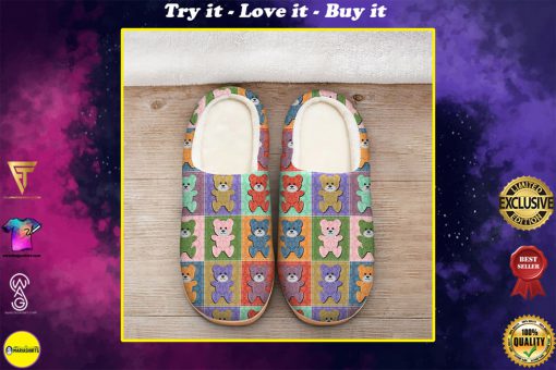vintage baby bear colorful all over printed slippers