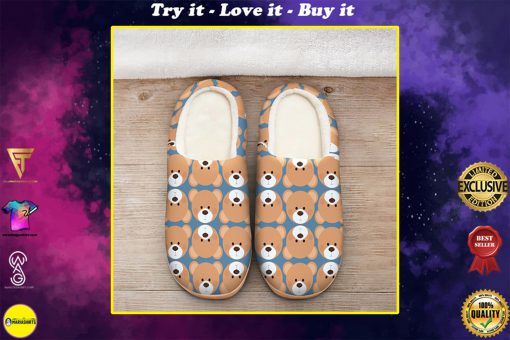 vintage baby bear face all over printed slippers