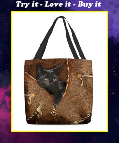 vintage black cat leather pattern all over printed tote bag