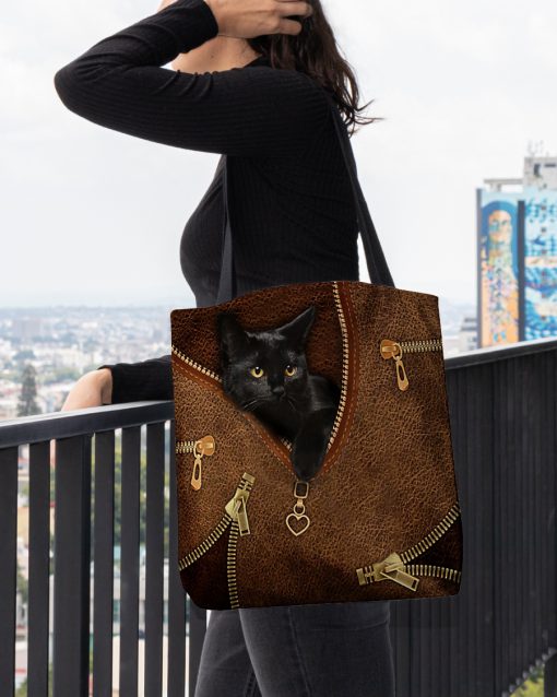 vintage black cat leather pattern all over printed tote bag 4