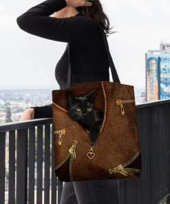 vintage black cat leather pattern all over printed tote bag 5
