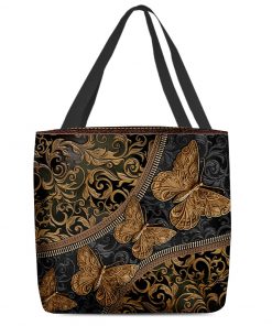vintage butterfly leather pattern all over print tote bag 2