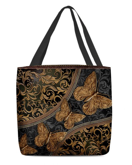 vintage butterfly leather pattern all over print tote bag 2
