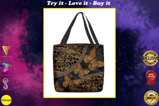 vintage butterfly leather pattern all over print tote bag