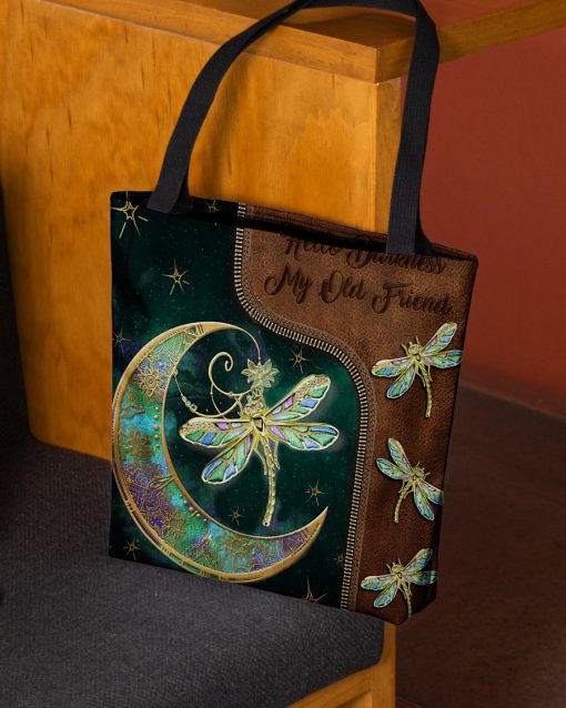 vintage dragonfly hello darkness my old friend tote bag 2