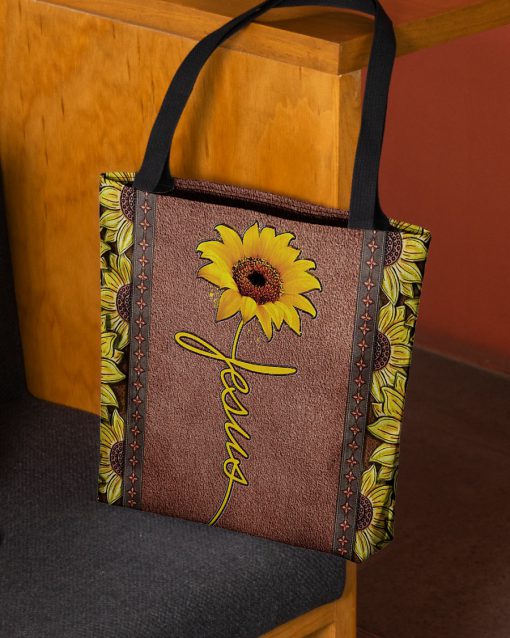 vintage sunflower Jesus all over printed tote bag 2