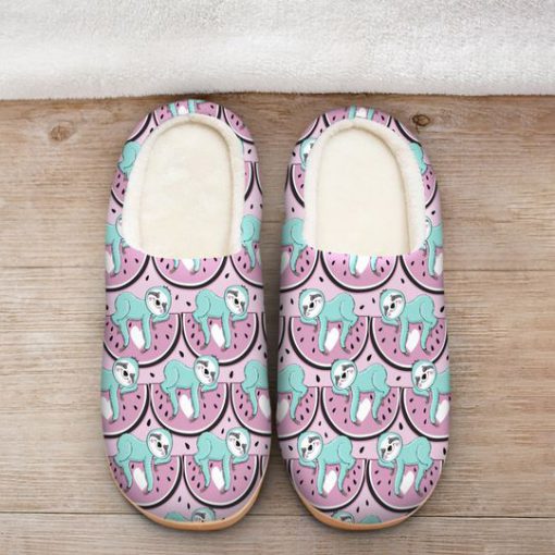 watermelon and sloth all over printed slippers 2