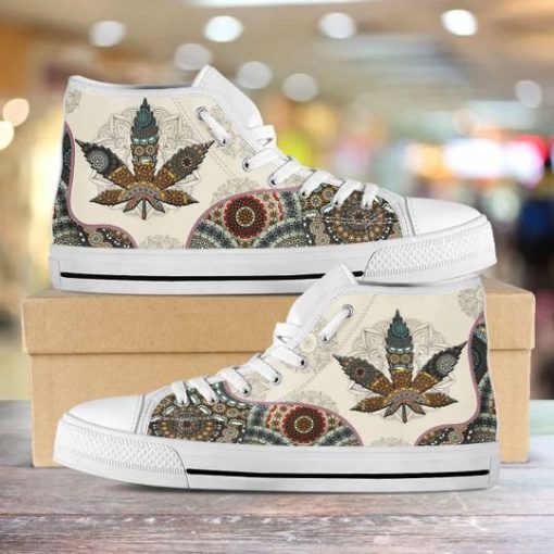 weed leaf mandala pattern all over printed high top sneakers 4