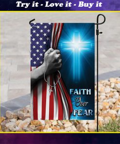 Christian cross faith over fear america flag all over print flag