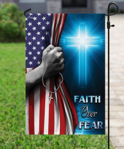 Christian cross faith over fear america flag all over print flag 4