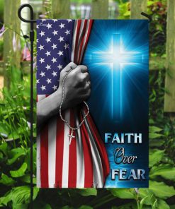 Christian cross faith over fear america flag all over print flag 5