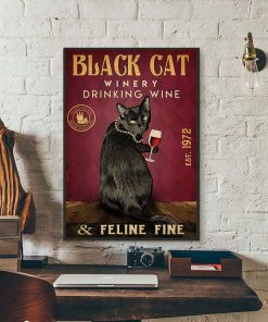 black cat winery drink wine and feline fine poster 2