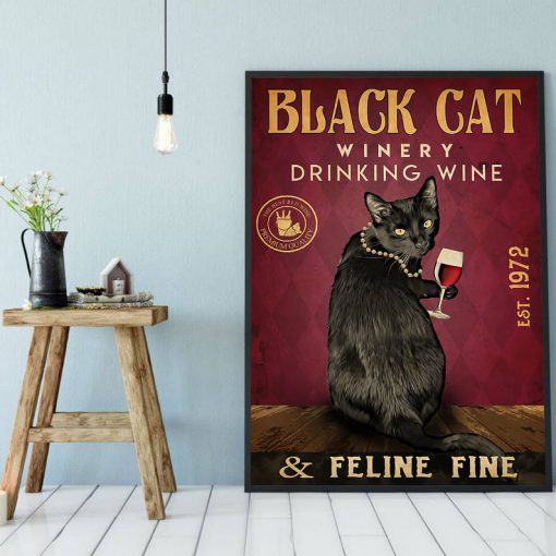 black cat winery drink wine and feline fine poster 3