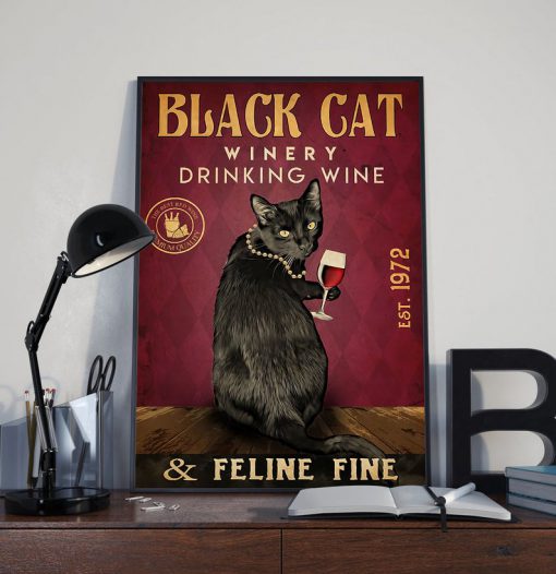 black cat winery drink wine and feline fine poster 5