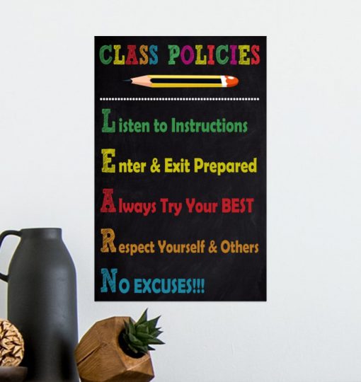listen to instructions enter and exit prepared class policies poster 5