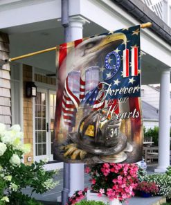 new york firefighters raising flag forever in our hearts all over print flag 2