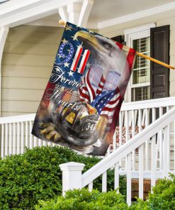 new york firefighters raising flag forever in our hearts all over print flag 4